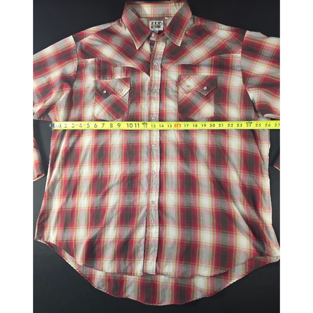 Ely Cattleman Mens XXL Red Plaid Western Pearl Snap Shirt Long Sleeve 33202909 - Picture 7 of 8